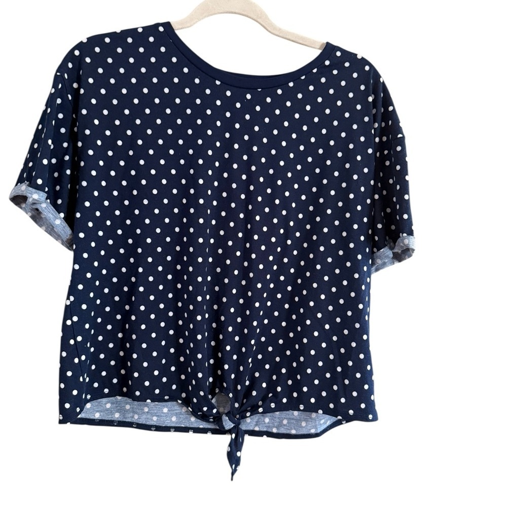 Elodie Blue White Cuffed Sleeve Tie Front Tee - Picture 8 of 9